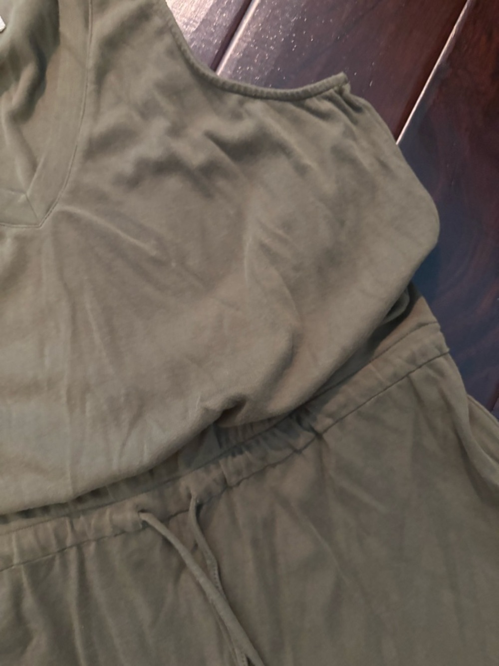 Madewell‎ MWL Olive Green Drawstring Waist Sleeveless Romper Size Medium - Picture 3 of 7